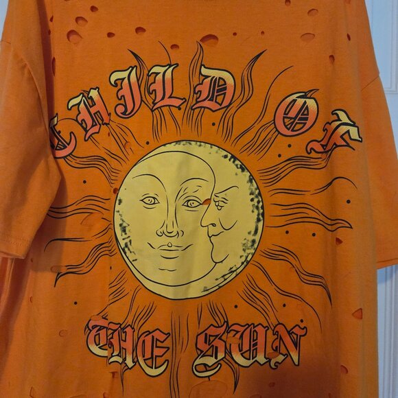 Shein Child Of The Sun T-Shirt Womens‎ Size XS Holes~ Moon~Sun God~Worship - Picture 2 of 4